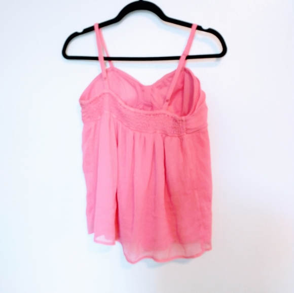 Walk and Talk pink y2k spaghetti straps babydoll top with ruffle.  Adjustable st - Picture 4 of 4